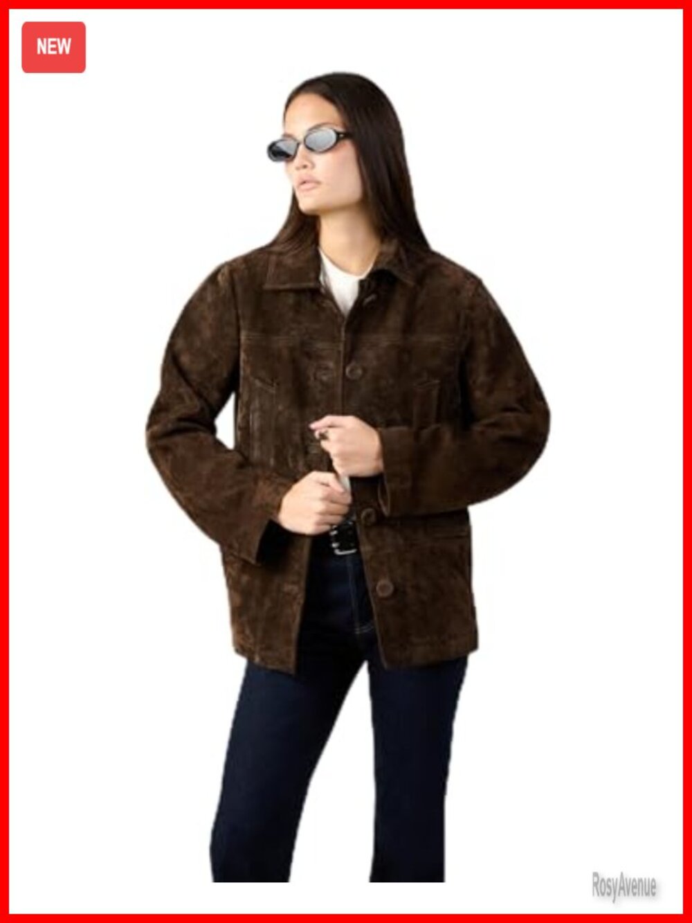 Suede Button Front Jacket Point Collar Long Sleeve Casual